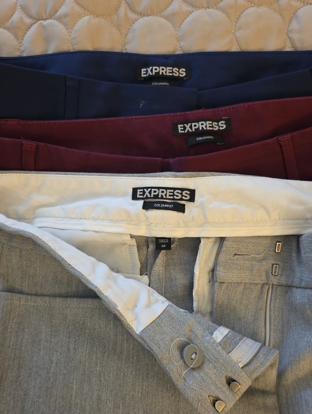 3 Express Womens PANTS in Navy, Burgundy, and Light Gray